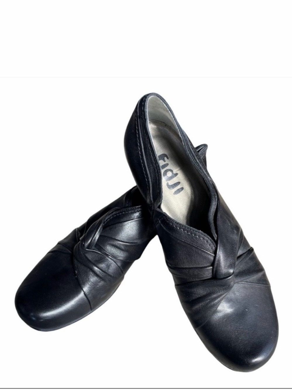 Fidji black leather slip on heel Indention on heel as shown in No other flaws